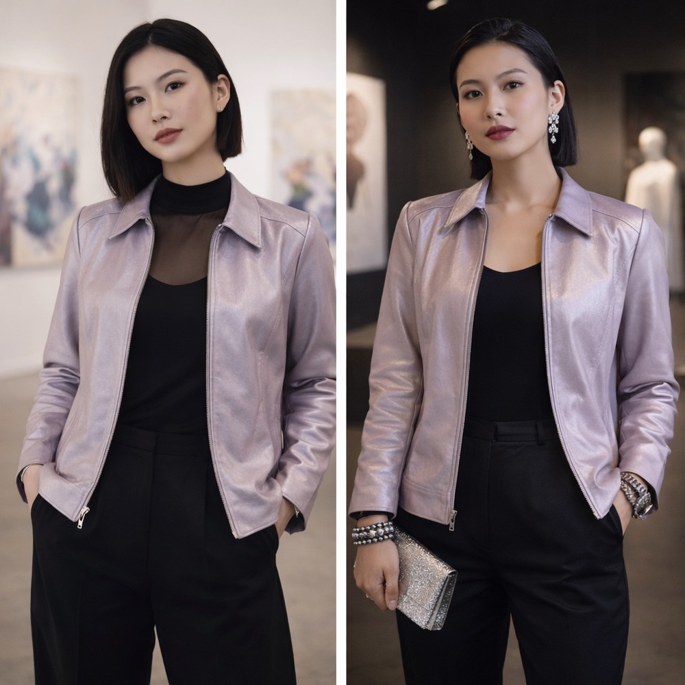 Adler Vintage Pearlized Lilac Genuine Leather Jacket Medium Y2K Metallic
